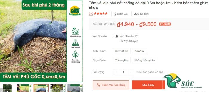 Tấm vải phủ gốc bán tại Shopee