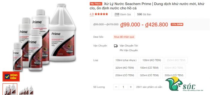 Seachem Prime chuyên xử lý nước mới