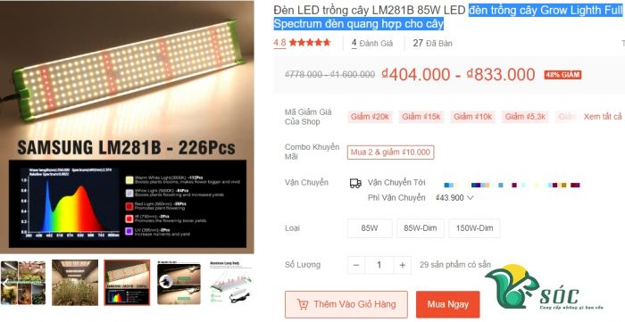 Đèn led trồng cây bán tại Shopee